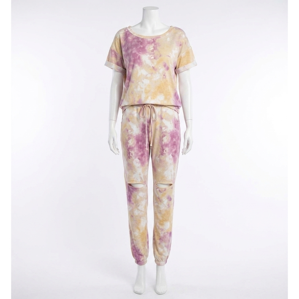 NEW WHITE BIRCH tie dye knit two piece set in multi
